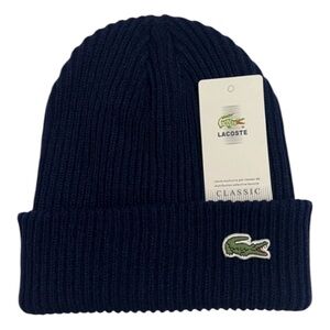Lacoste Navy Ribbed Beanie